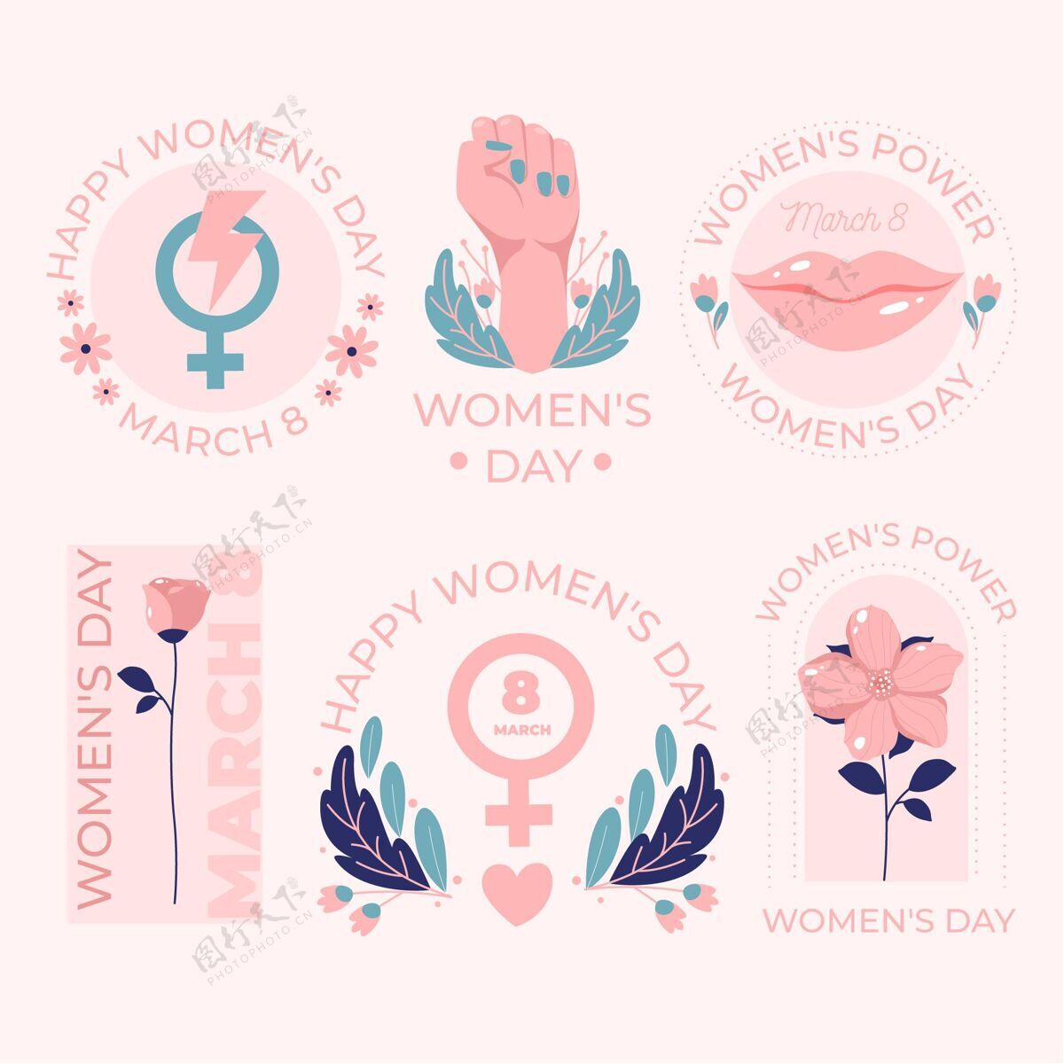 分类手绘国际妇女节徽章收藏平等女性女性赋权