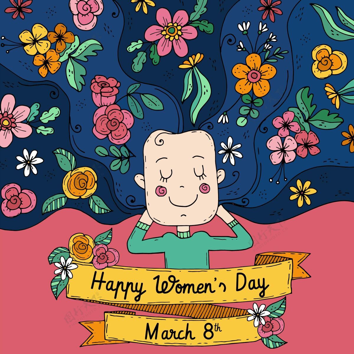 国际妇女节手绘国际妇女节插画3月8日平等女性赋权