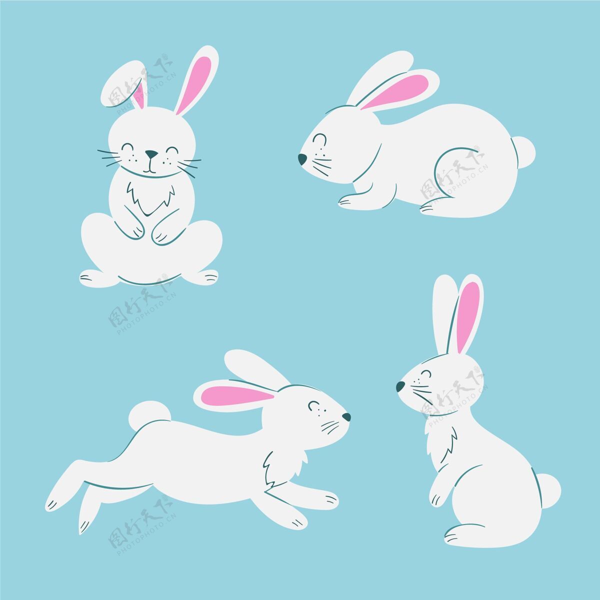插图手绘复活节兔子系列复活节收集手绘