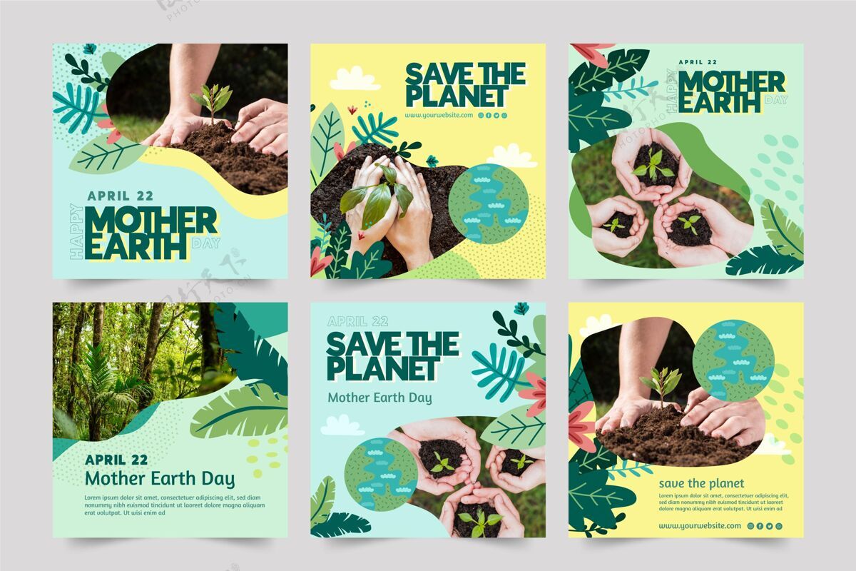 网页模板Instagram发布地球母亲节庆祝活动的集锦星球生态系统地球母亲日