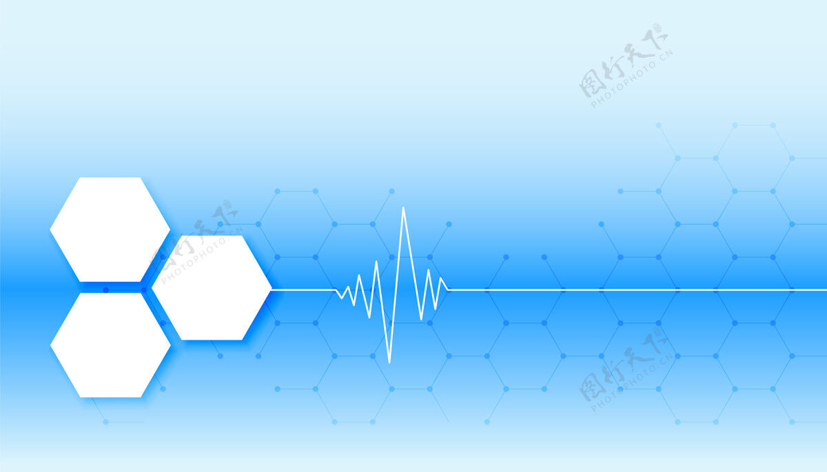 数字蓝色的医学背景与心跳线和六边形形状化学家生物技术创新