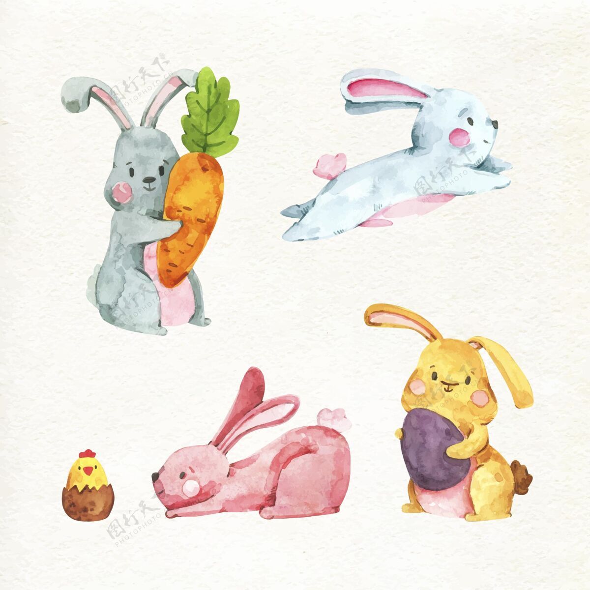 节日复活节兔子系列水彩画复活节兔子可爱帕斯卡
