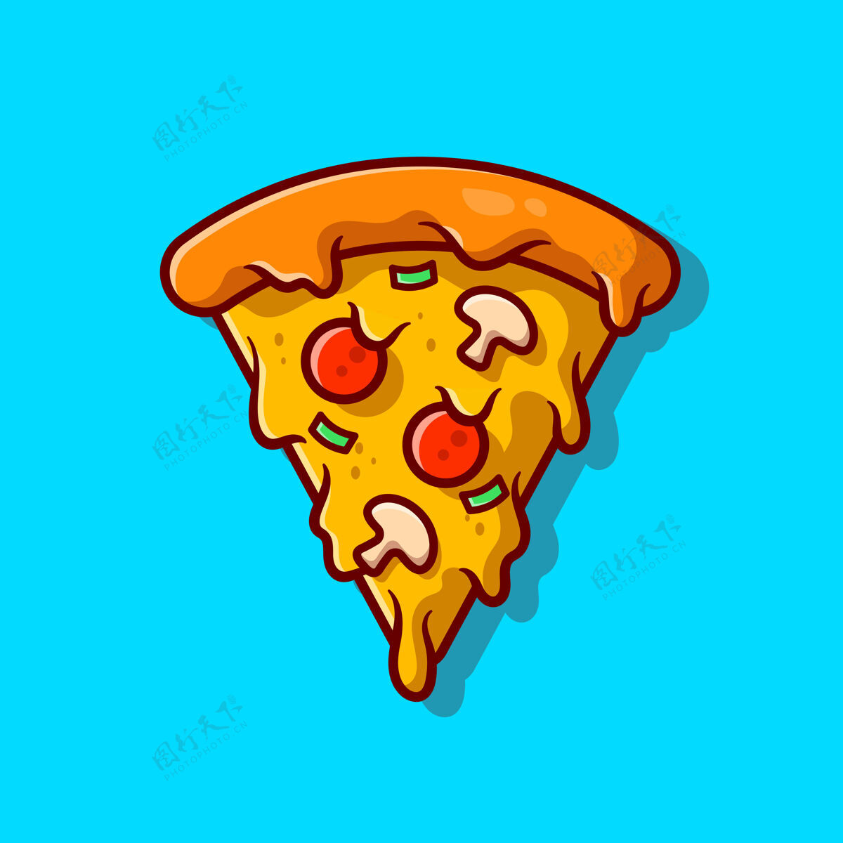 切片披萨片融化卡通图标插图食物香肠午餐