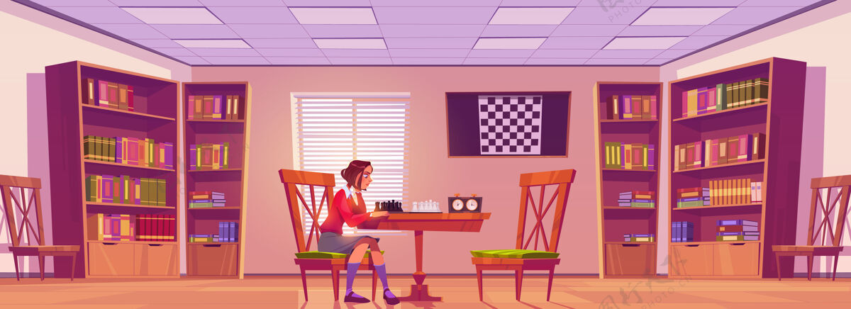 游戏女孩在象棋俱乐部玩棋盘游戏 女人一个人玩自己准备智力游戏象棋