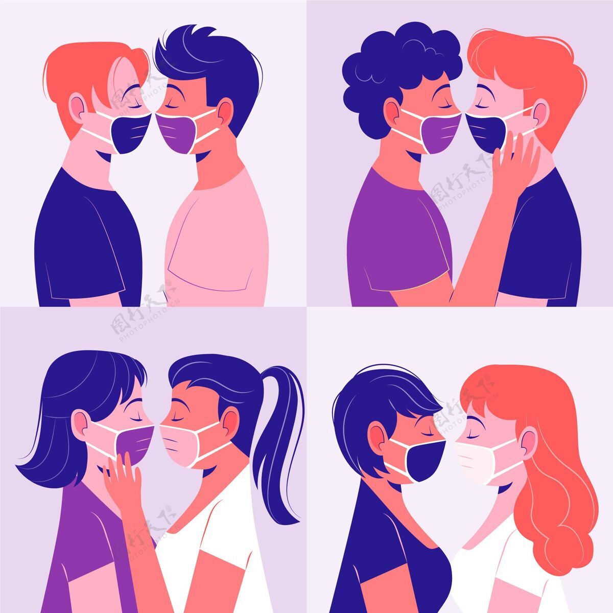 流感国际接吻日插画面具亲吻事件