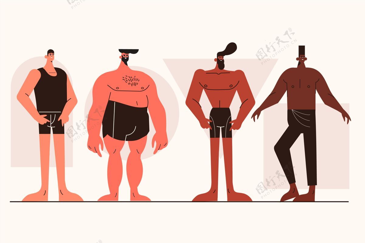男卡通类型的男性体型包各种收集包
