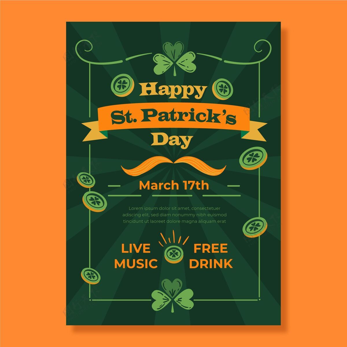 爱尔兰圣帕特里克节垂直海报模板三叶草圣帕特里克日传单