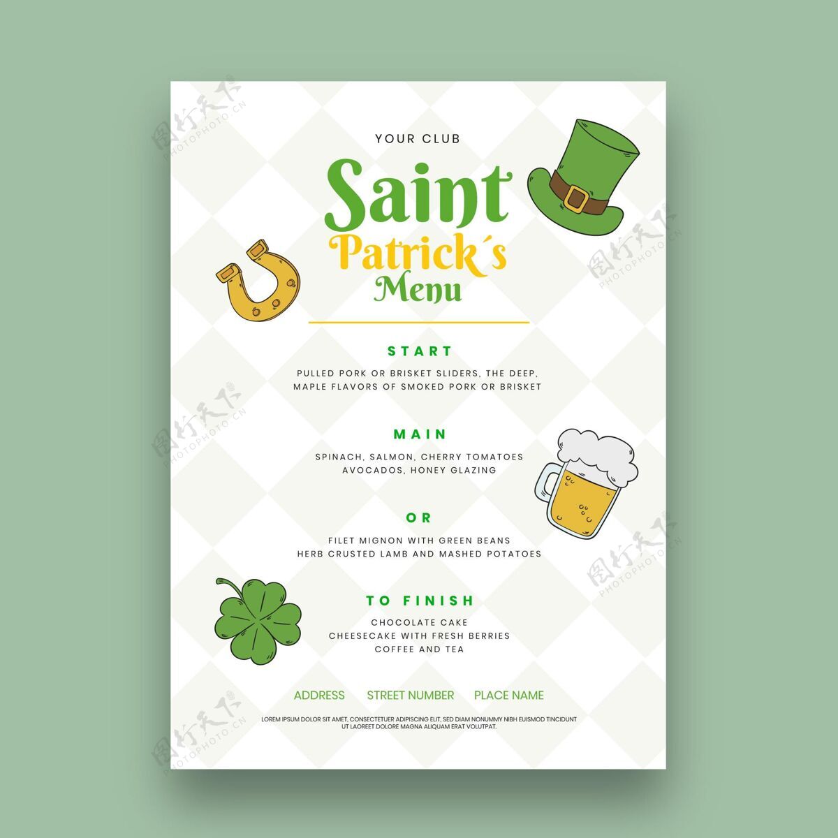 模板手绘圣帕特里克节垂直菜单模板3月17日圣帕特里克圣帕特里克日