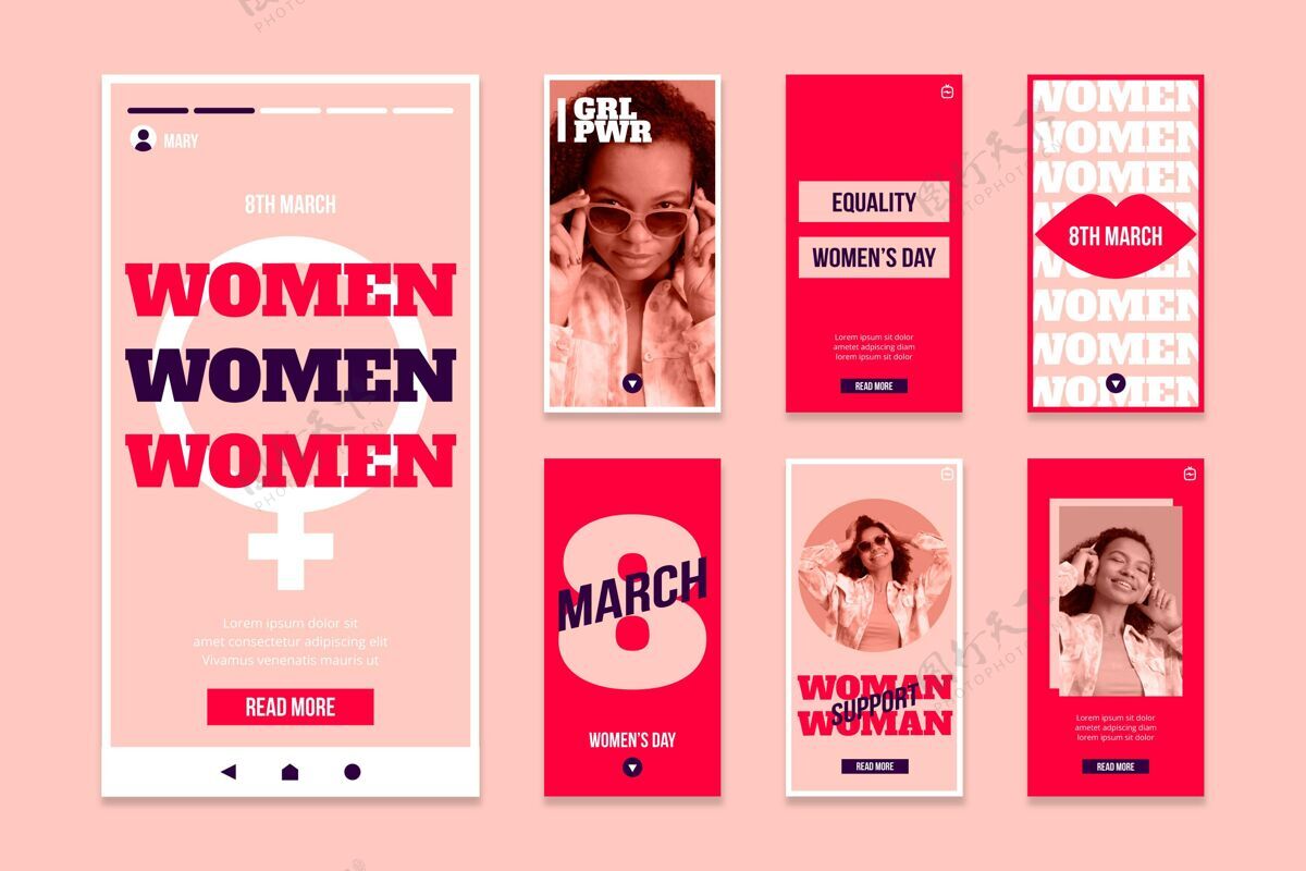 设置平面国际妇女节instagram故事集国际妇女节妇女和女孩节国际