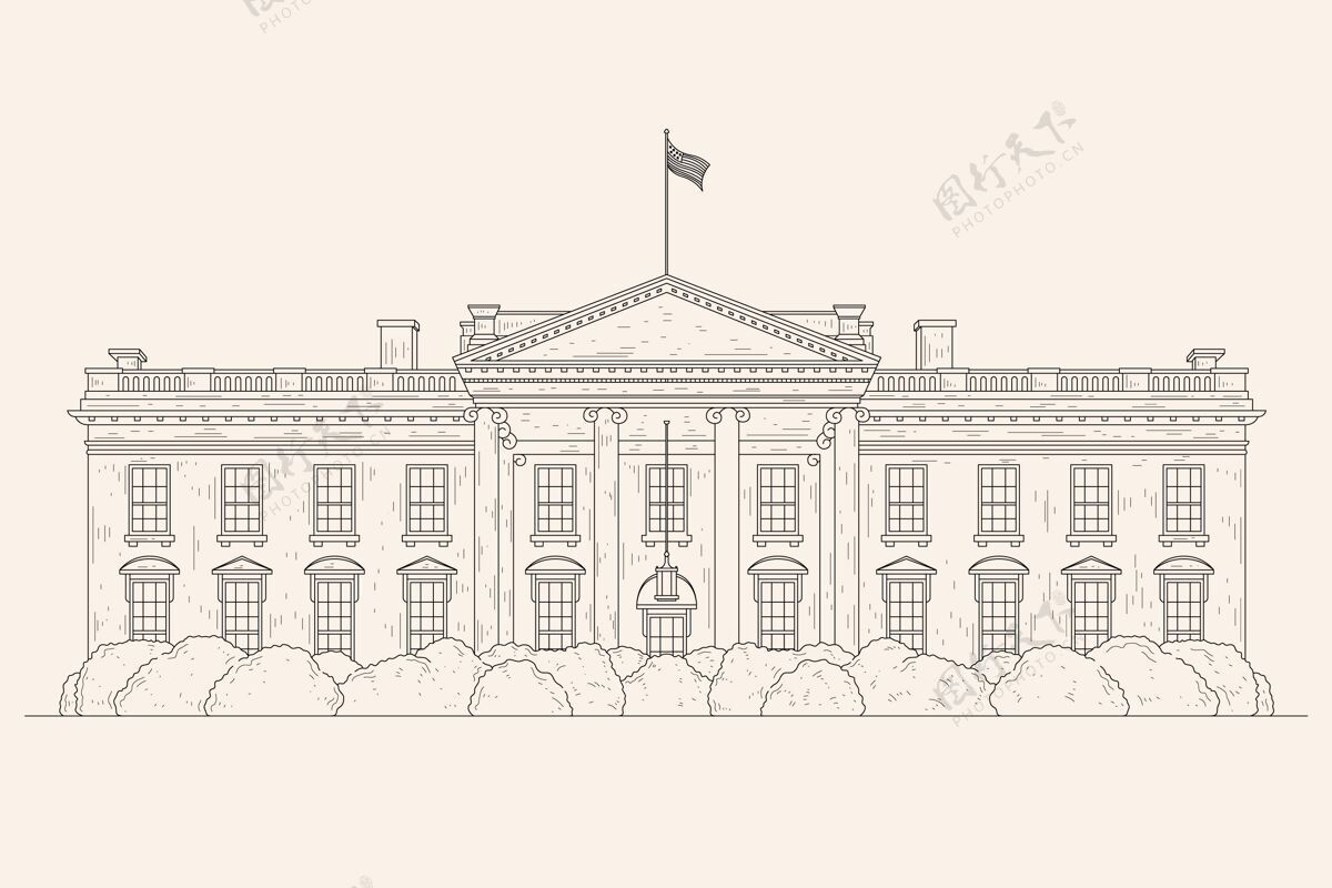 美国现实的手绘白宫插图房子美国美国