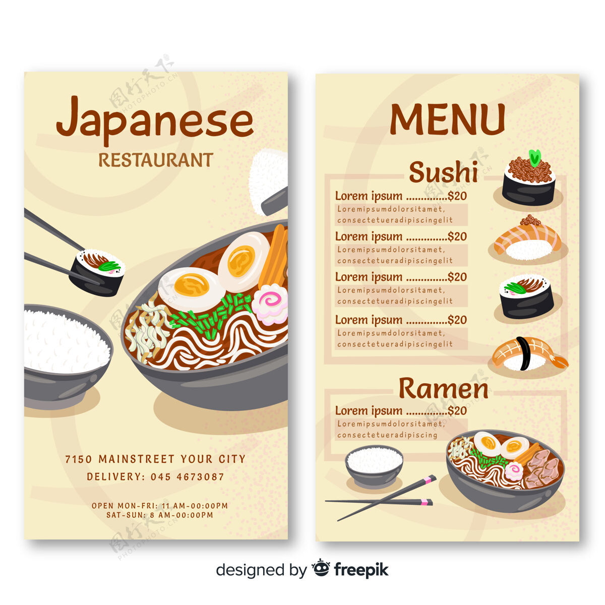 垂直日本餐厅垂直菜单模板菜单模板美食