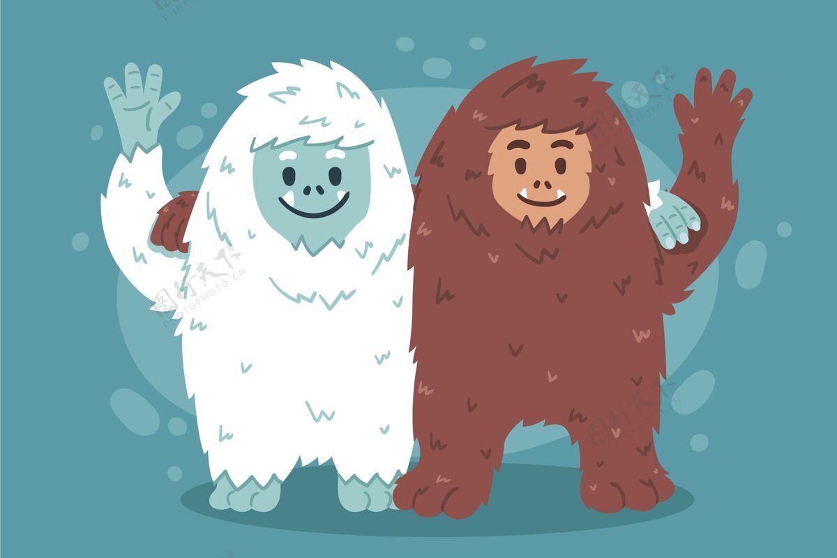 幽灵手绘大脚大脚怪和雪人可爱的雪人插图雪人手绘怪物
