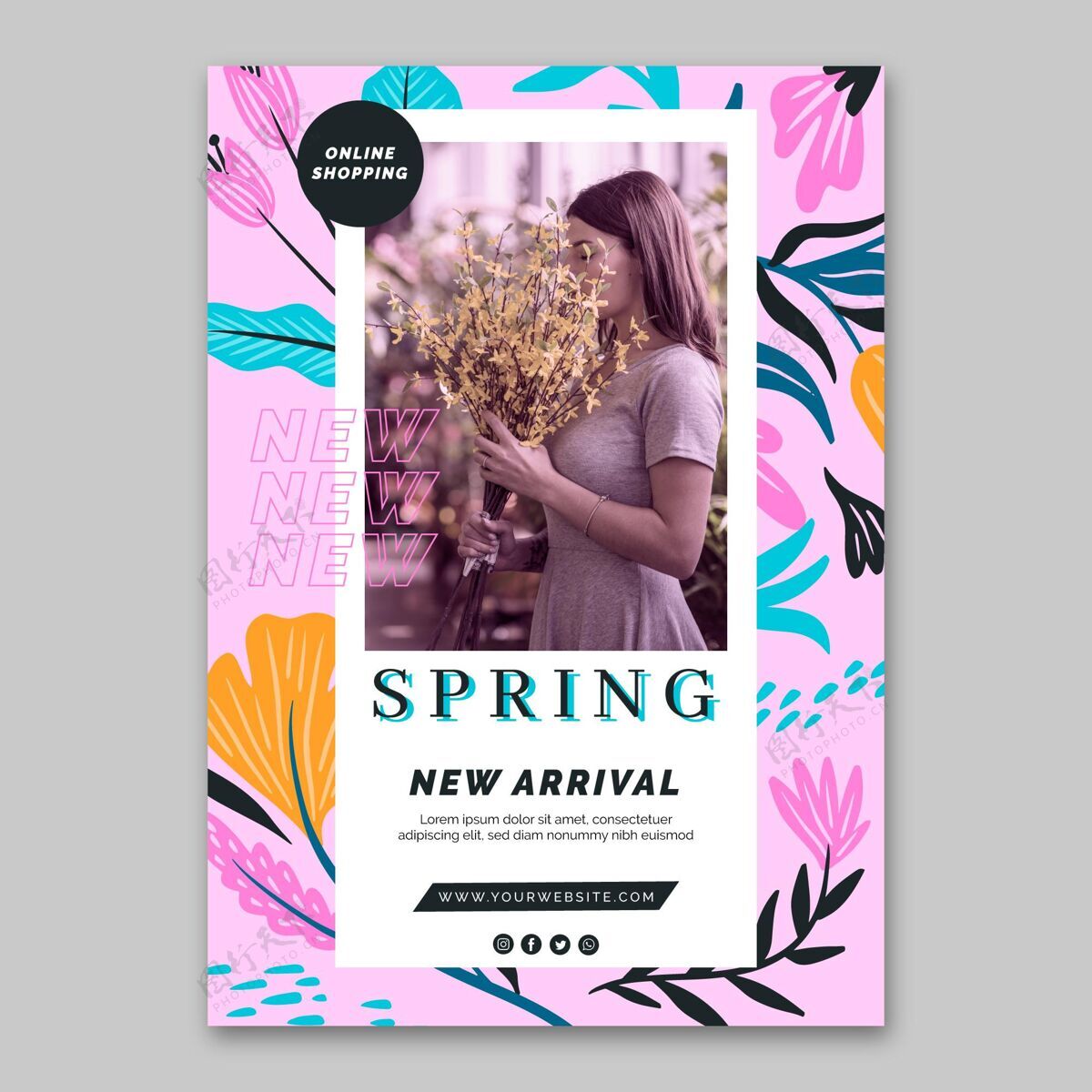 花卉平面设计海报春季销售模板开花美丽春天