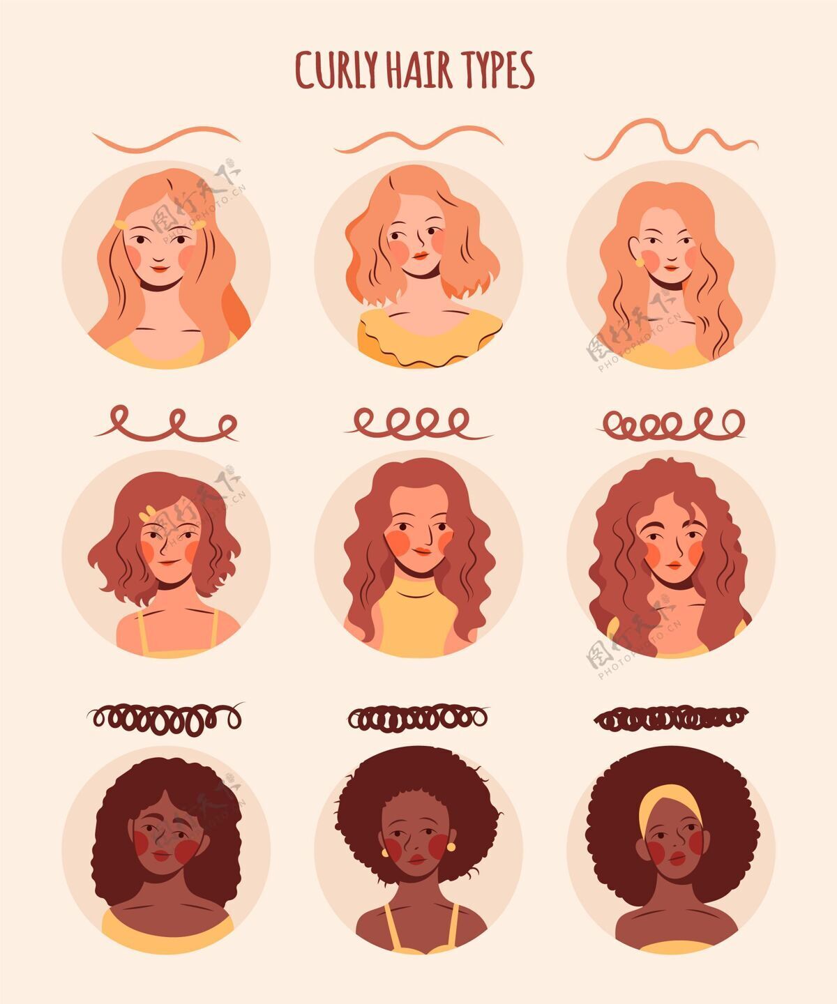 女性手绘女性卷发卷发分类插图