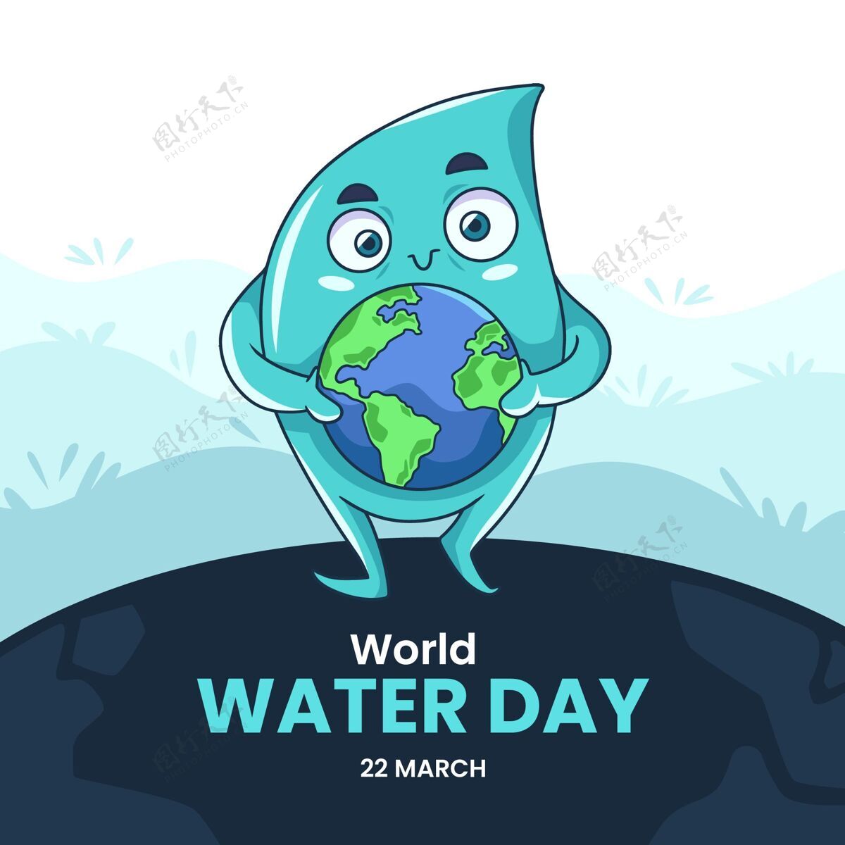 手绘世界水日水滴背景插图