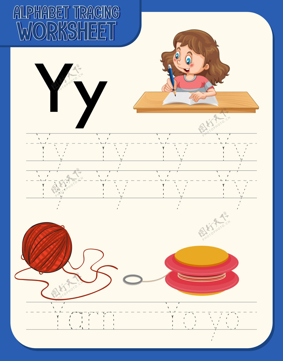 语言字母表跟踪工作表与字母y和y书籍字母英语