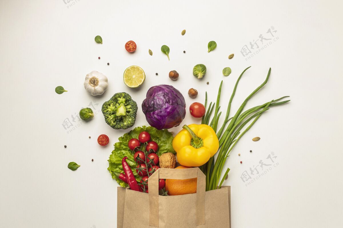 养生纸袋蔬菜品种俯视图蔬菜营养美食