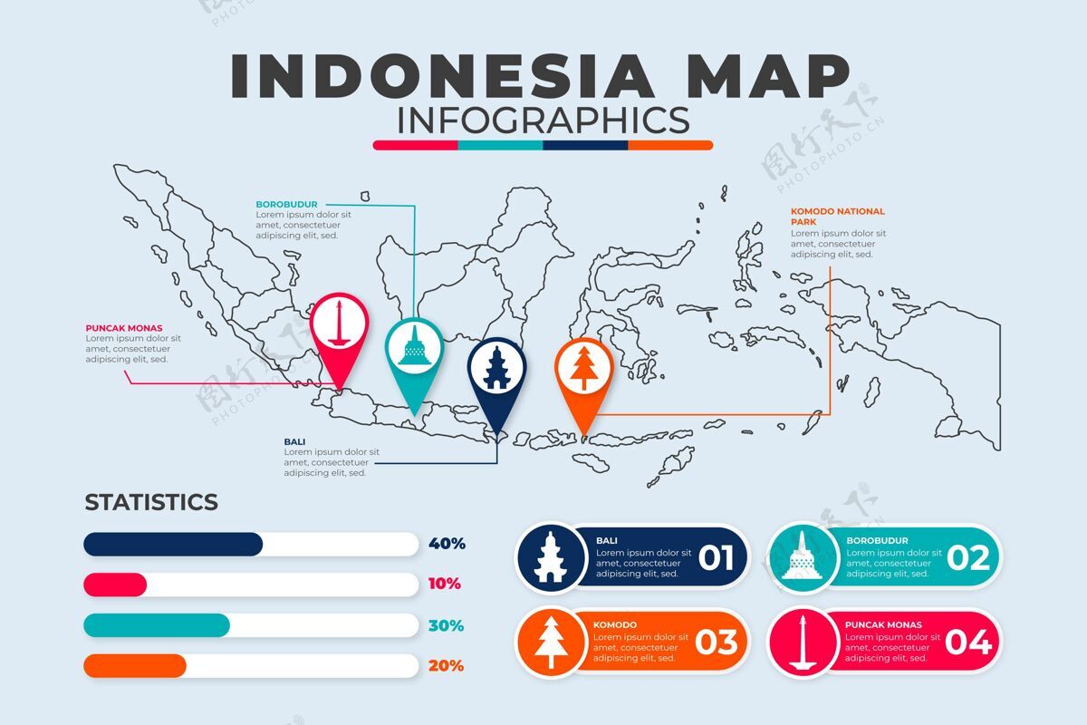 步骤线性印尼地图地图图形图表