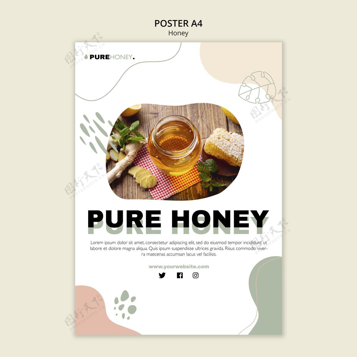 甜味纯蜂蜜垂直海报打印模板模板液体