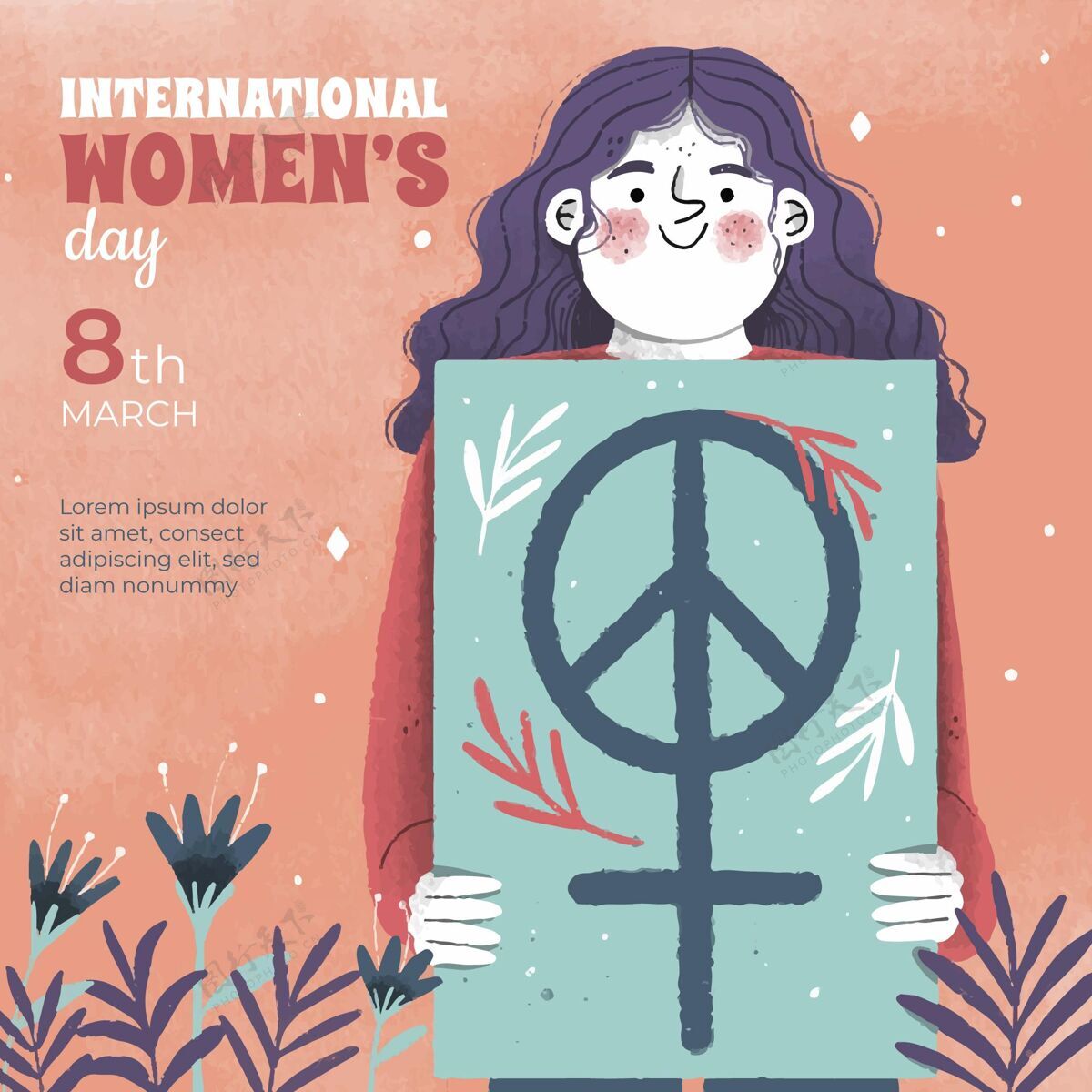 事件手绘国际妇女节快乐自由权利3月8日