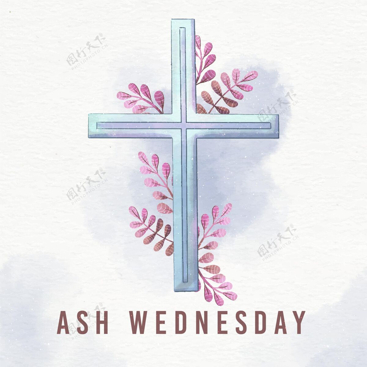 天主教水彩画灰星期三十字架灰烬基督教水彩画