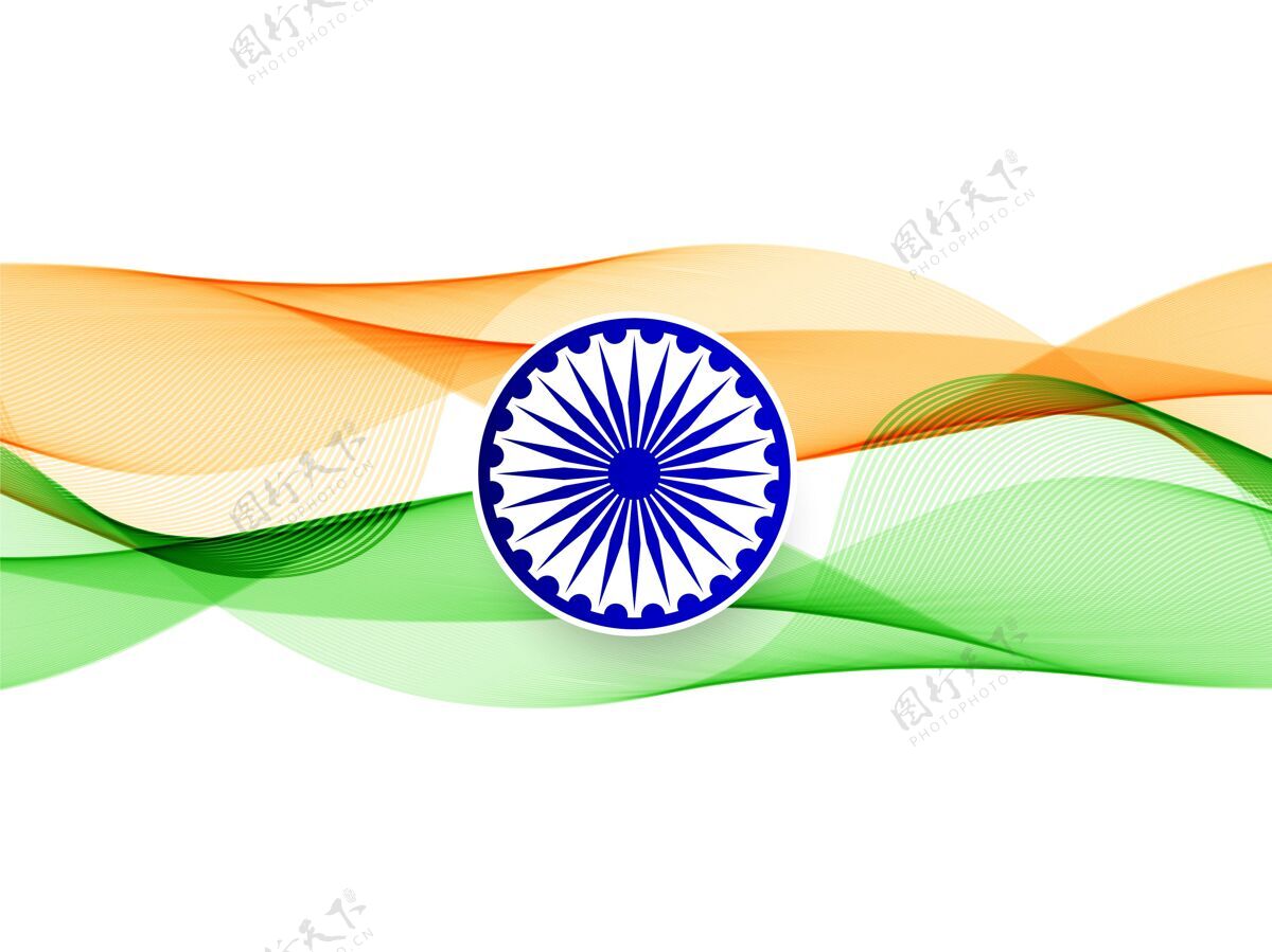三色抽象波浪印度国旗设计藏红花印度日