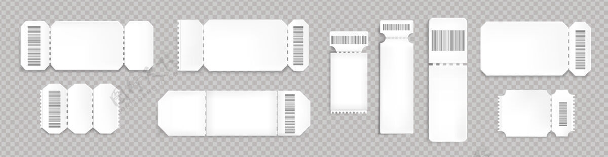 展览带条形码和虚线的空白彩票模型音乐会 电影院和交通工具登机的空白模板透明背景上隔离的白色彩票 逼真的3d矢量集线路座位入口