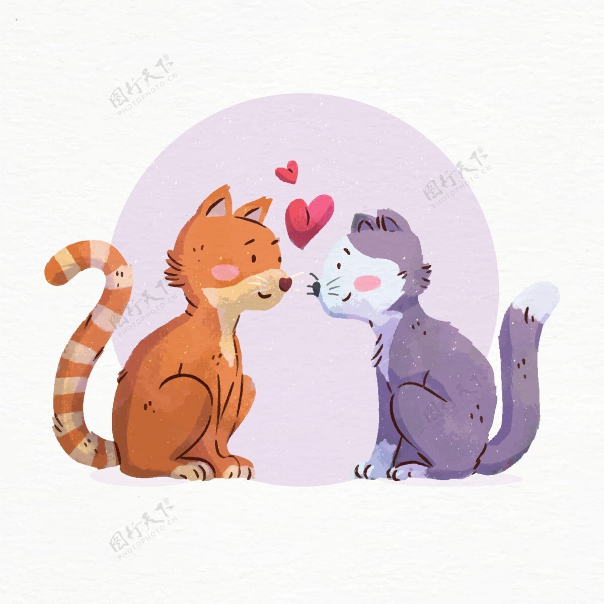浪漫水彩情人节猫在爱爱情情人节猫