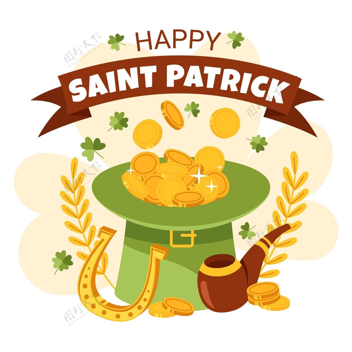 手绘手绘圣帕特里克节物品凯尔特人三月爱尔兰