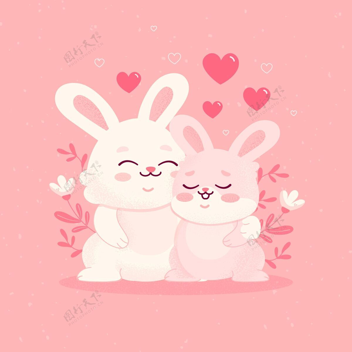 2月14日可爱的情人节兔子情侣浪漫浪漫情人节