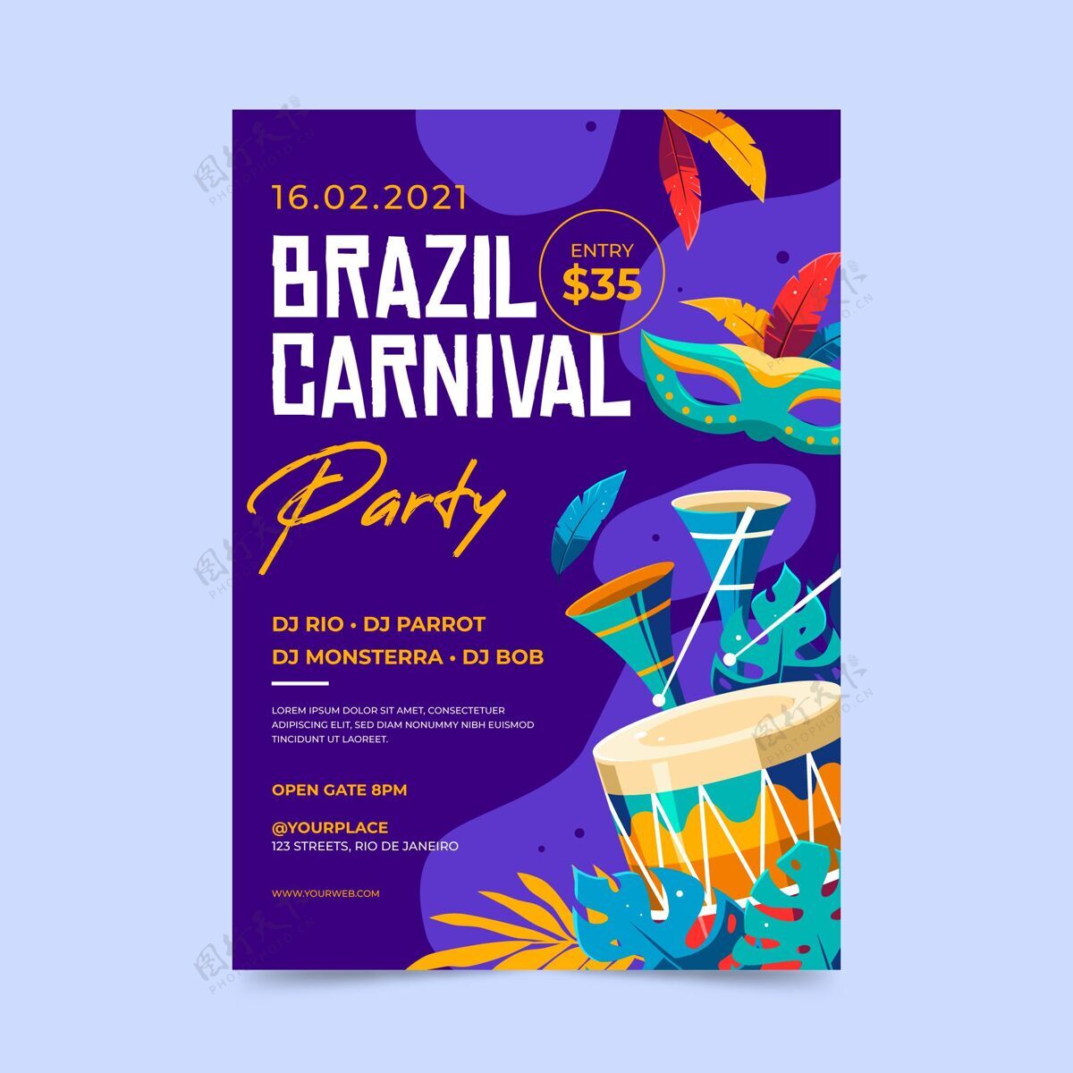设计平面设计的巴西嘉年华传单模板狂欢节平面桑巴舞