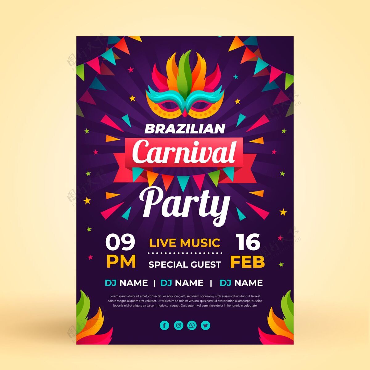 海报平面传单模板巴西嘉年华节日印花设计