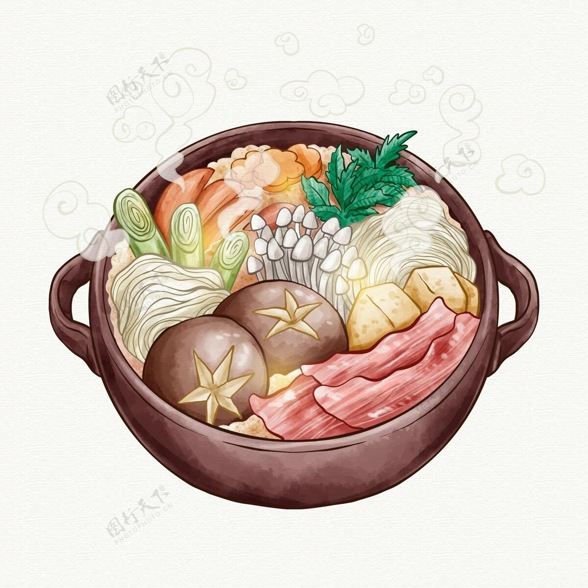 营养水彩火锅插画美食食物饭