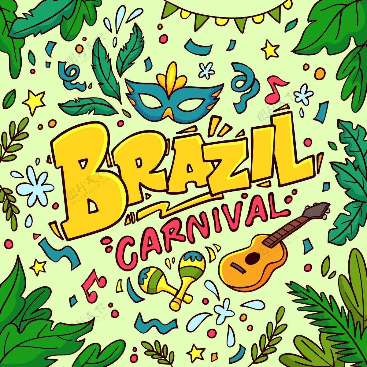 狂欢节巴西嘉年华手绘插图化装舞会嘉年华派对