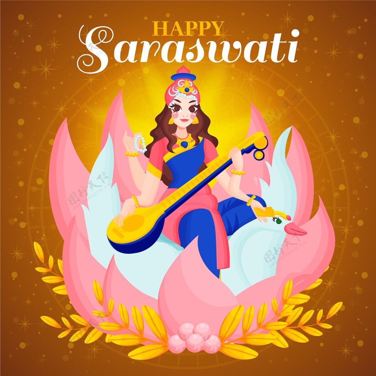 插图瓦桑潘查米节萨拉斯瓦蒂平面设计乐器印度教印度