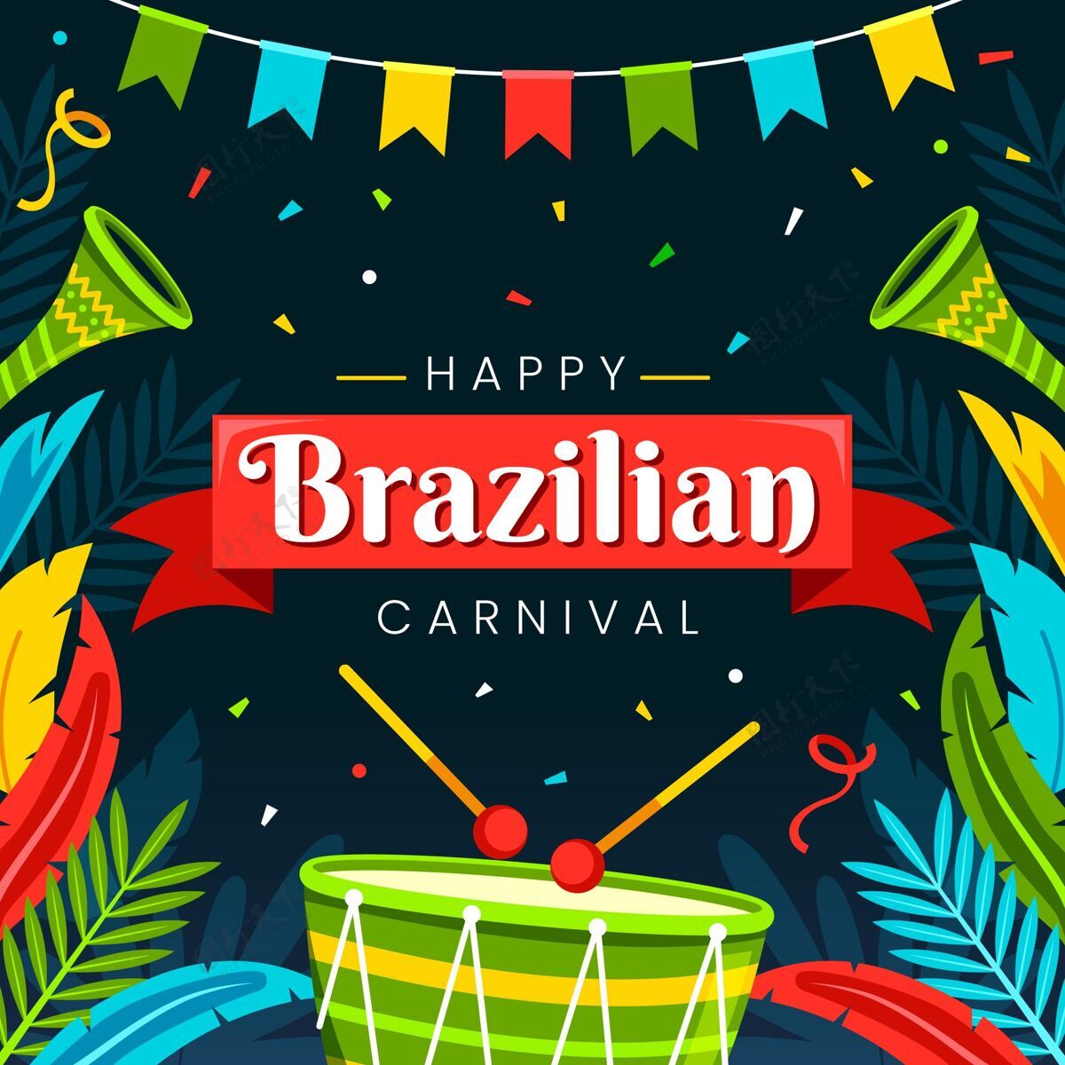 派对平坦的巴西乐器狂欢节设计庆祝平面