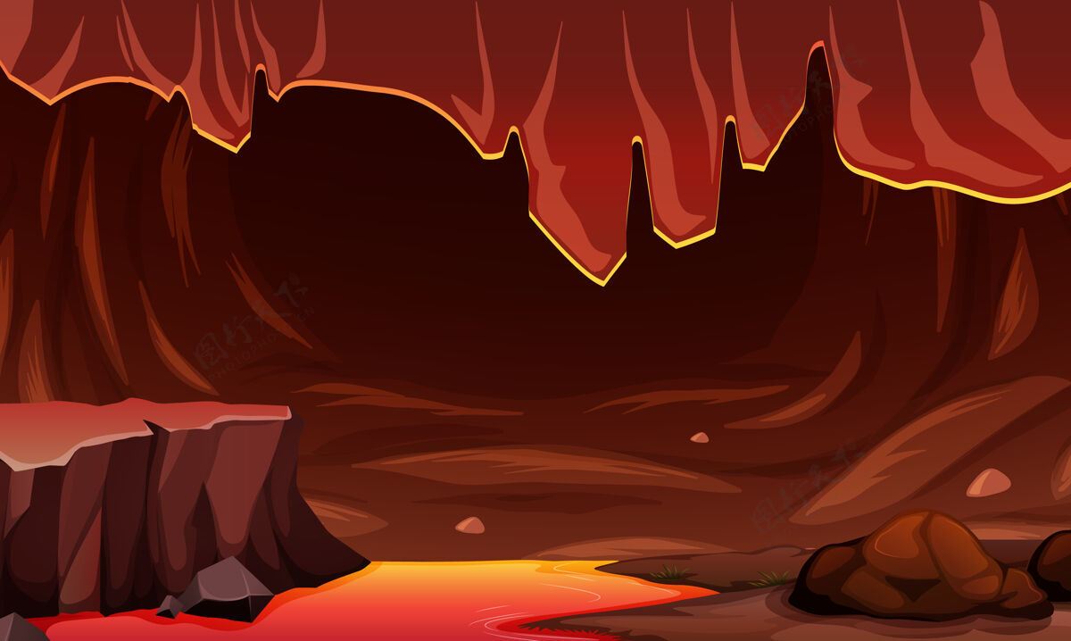 空白地狱般的黑暗洞穴 熔岩场景自然热地狱