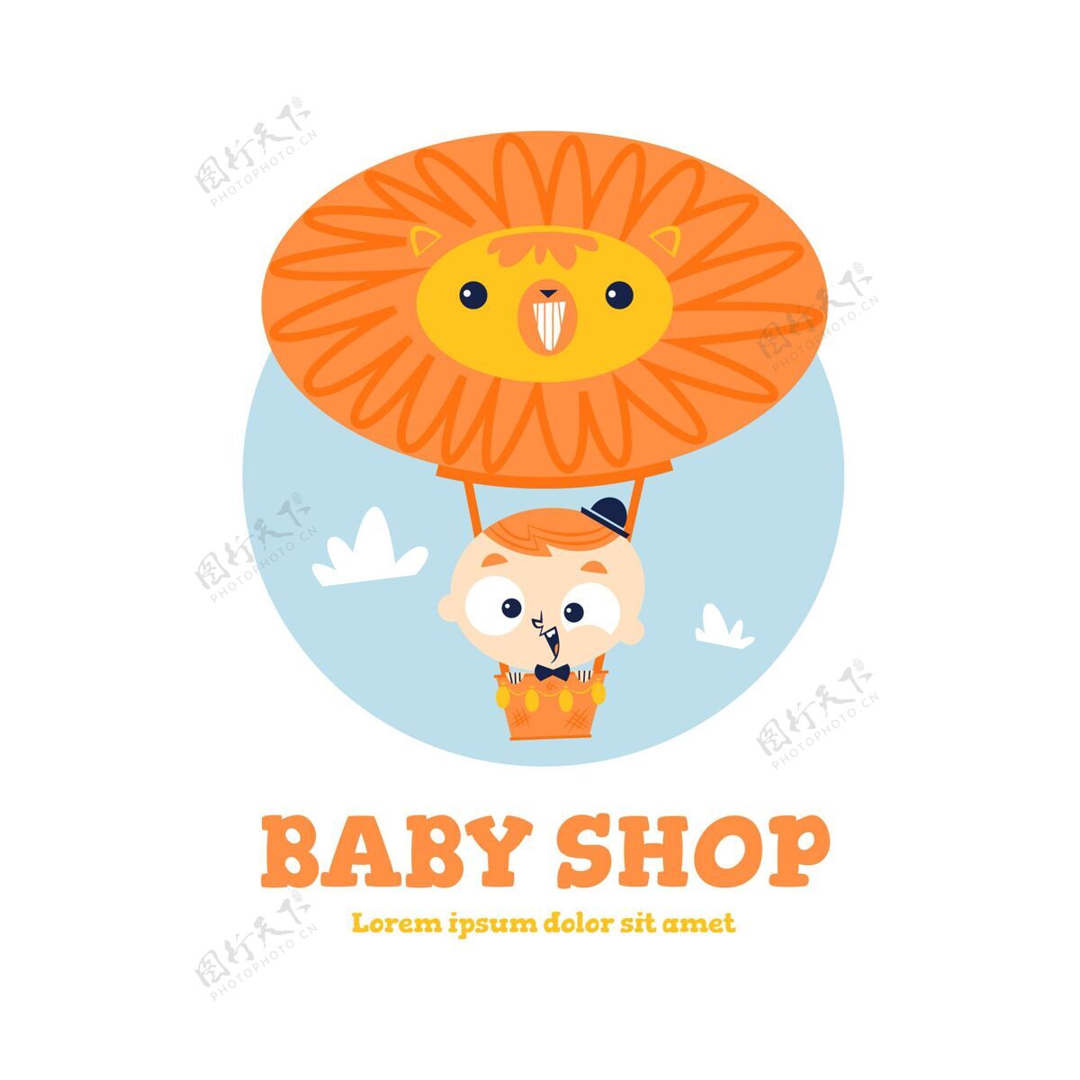 婴儿详细的婴儿标志与狮子热气球婴儿气球婴儿商店
