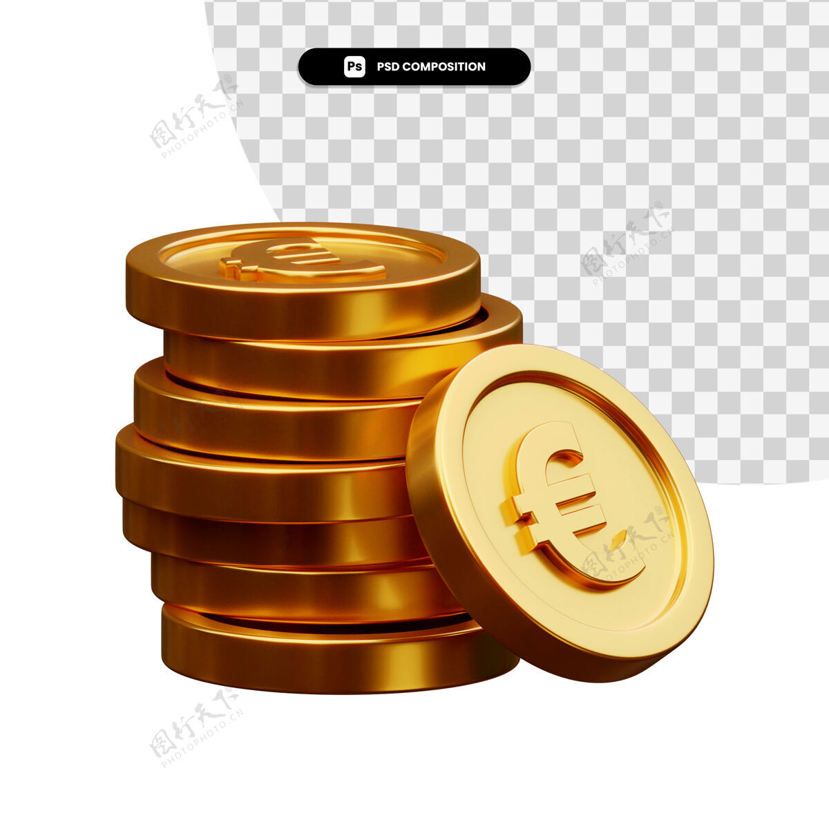 金融一堆金币在3d渲染隔离渲染货币3d