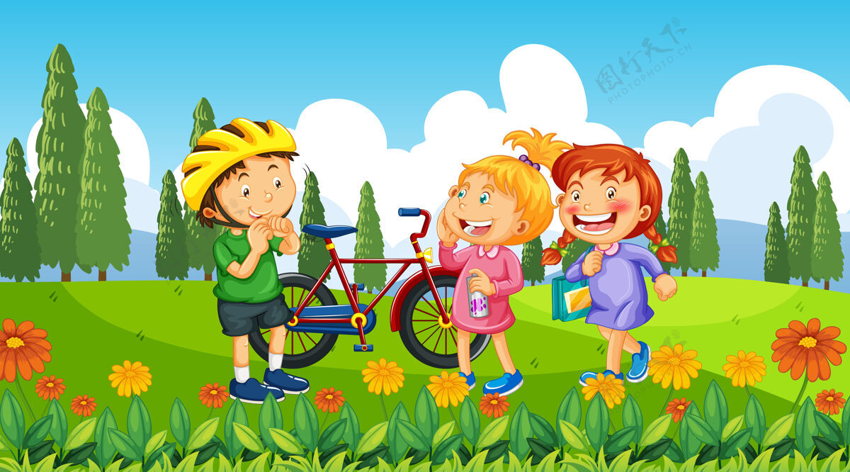 自行车孩子们在我们家门口友谊孩子玩