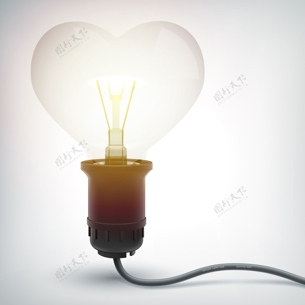发光心脏3d灯泡灯泡电线玻璃