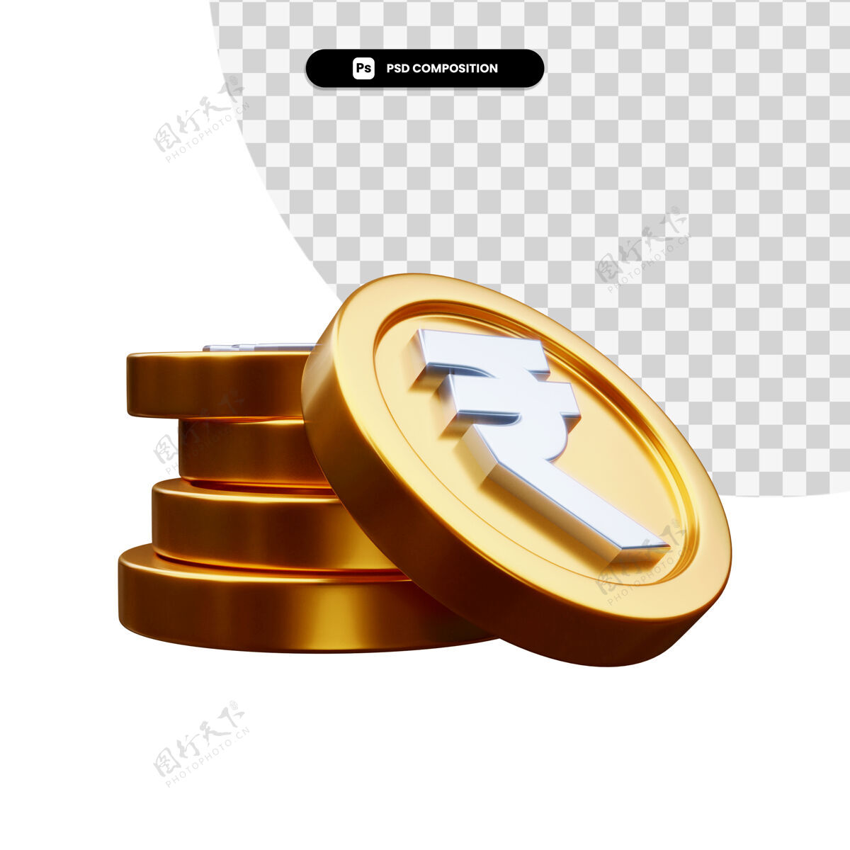 货币一堆金币在3d渲染隔离货币硬币投资