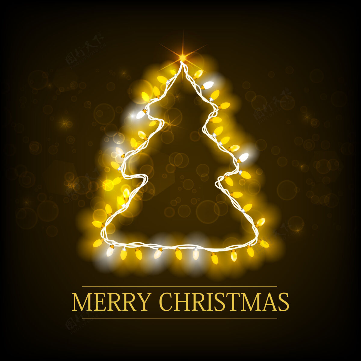 圣诞圣诞卡上刻有圣诞树轮廓和夜光花环黑色礼物节日