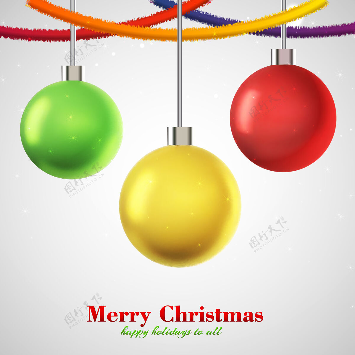 卡片圣诞卡三个挂彩球悬挂礼物布局