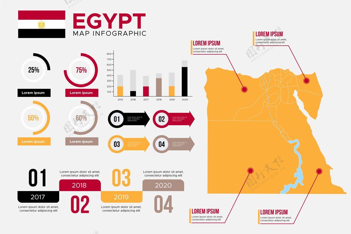 增长平面埃及地图信息图模板发展地图