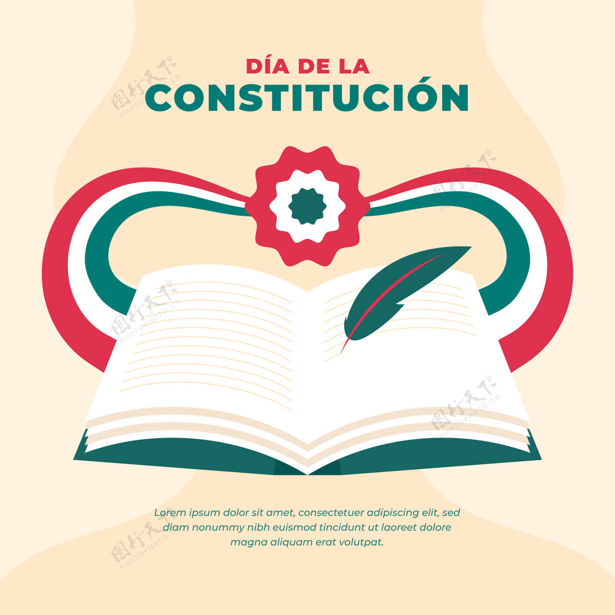庆祝手绘墨西哥宪法日与图书插图爱国主义墨西哥独立日