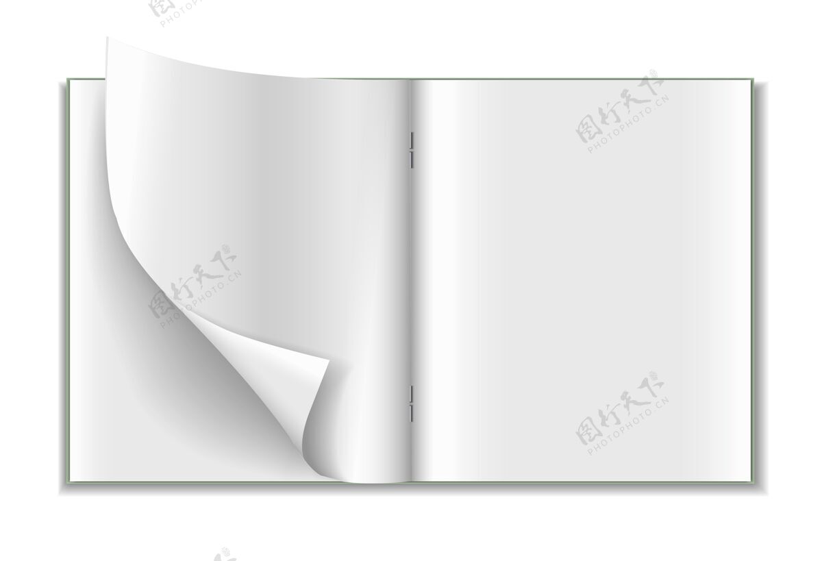 卷曲白色背景上的真实笔记本通行证笔记本影子