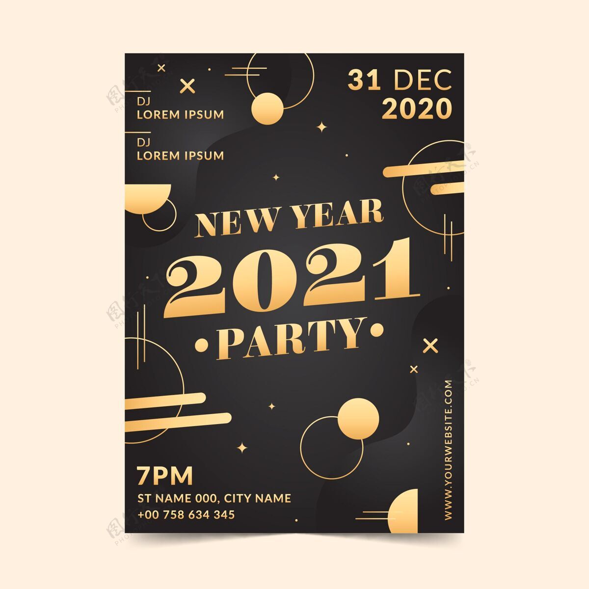 快乐平面设计2021年新年派对海报模板新年2021年31日平面