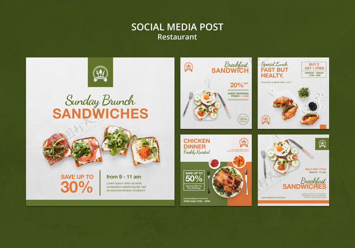 Instagram餐厅社交媒体发布模板美味餐厅帖子