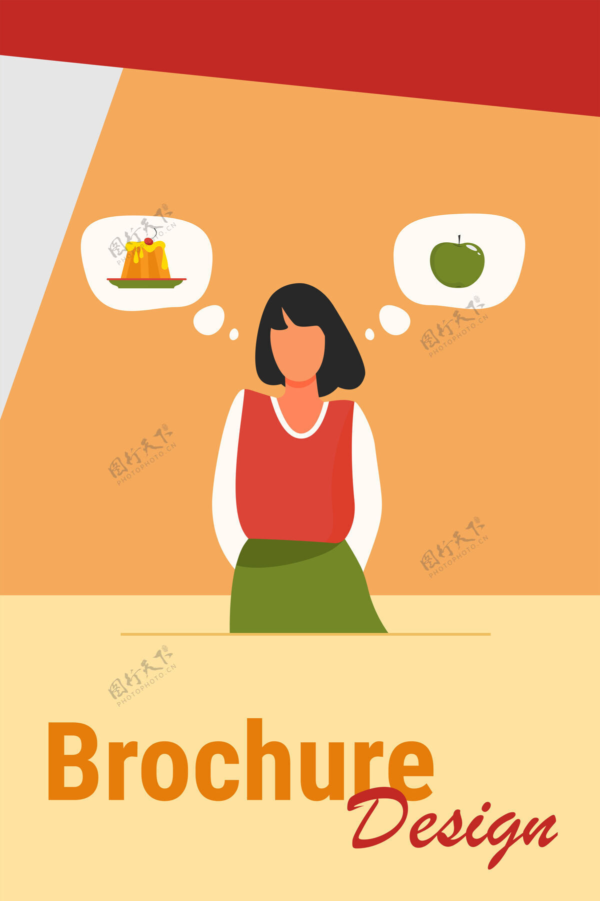 元素健康和不健康的食物选择妇女选择蛋糕和新鲜苹果平面矢量插图生活方式 饮食 饮食的旗帜 网站设计或登陆网页的概念糖泡泡苹果